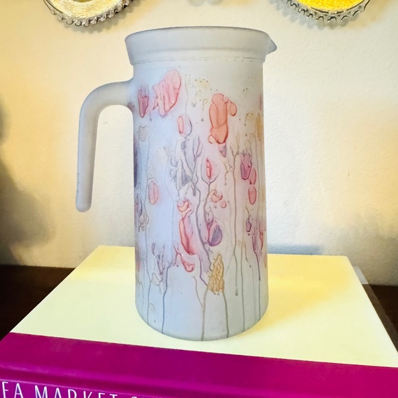 Rueven Vintage Nouveau Art Glass Company Pitcher & 6 glasses Italy Hand Painted - Picture 4 of 8